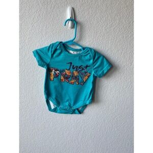 Unbranded Baby Just Pray Graphic Western Bodysuit Size 3-6M Teal